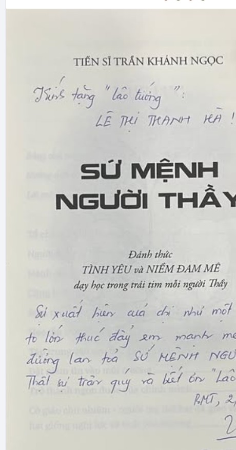 Lời đề tặng của TS. Trần Khánh Ngọc cho cô Lê Thị Thanh Hà